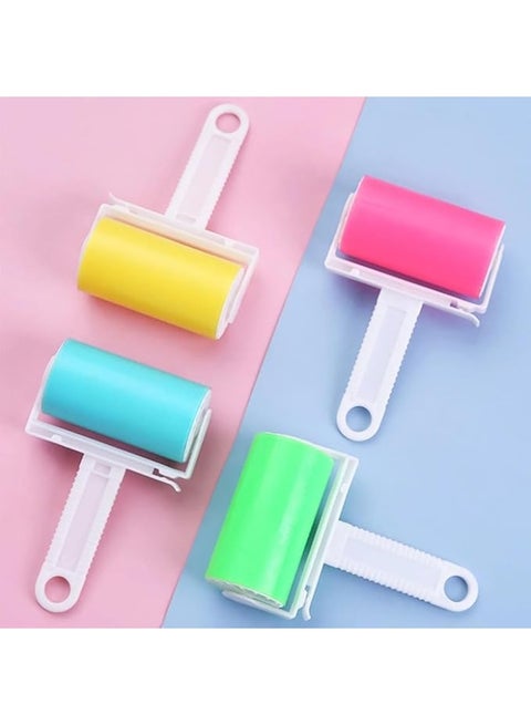 Washable and reusable silicone adhesive roll for removing pet hair, dog and cat hair, and dirt. Portable design suitable for carpets, clothes, and furniture. Multi-colored.